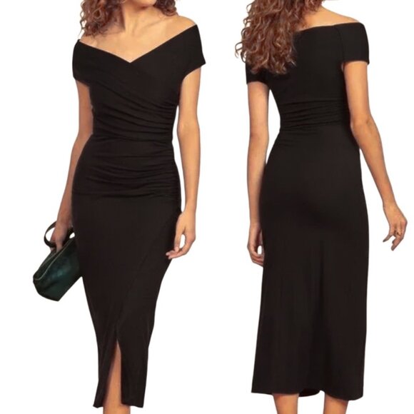 Reformation Dresses & Skirts - Reformation Cormac Ruched Wrap Style Jersey Midi Dress with Slit in Black Size M